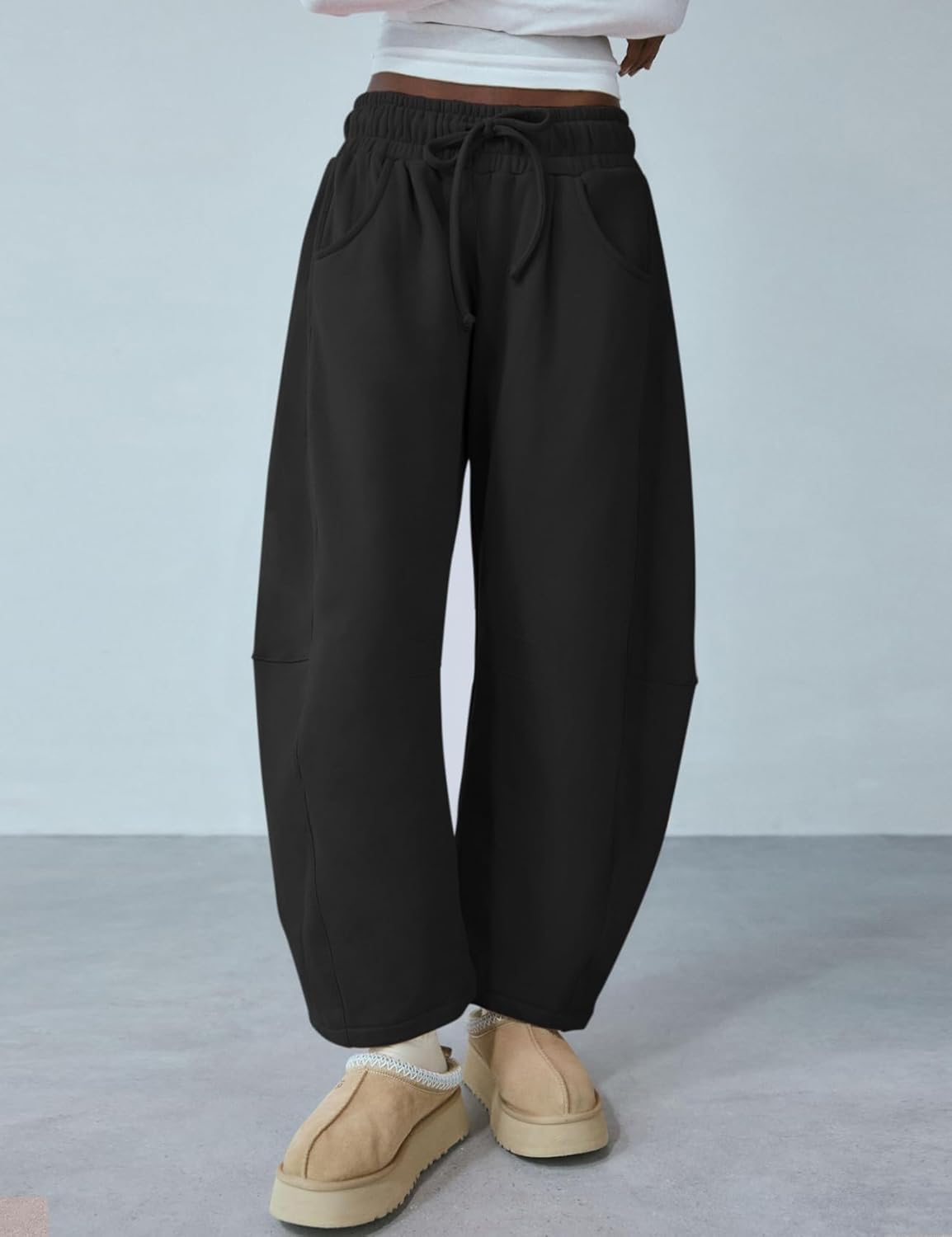 HeSaYep Women's Barrel Leg Ankle Sweatpants Drawstring Wide Leg Lounge Pants Baggy Casual Cotton Sweat Pants with Pockets - Image 2