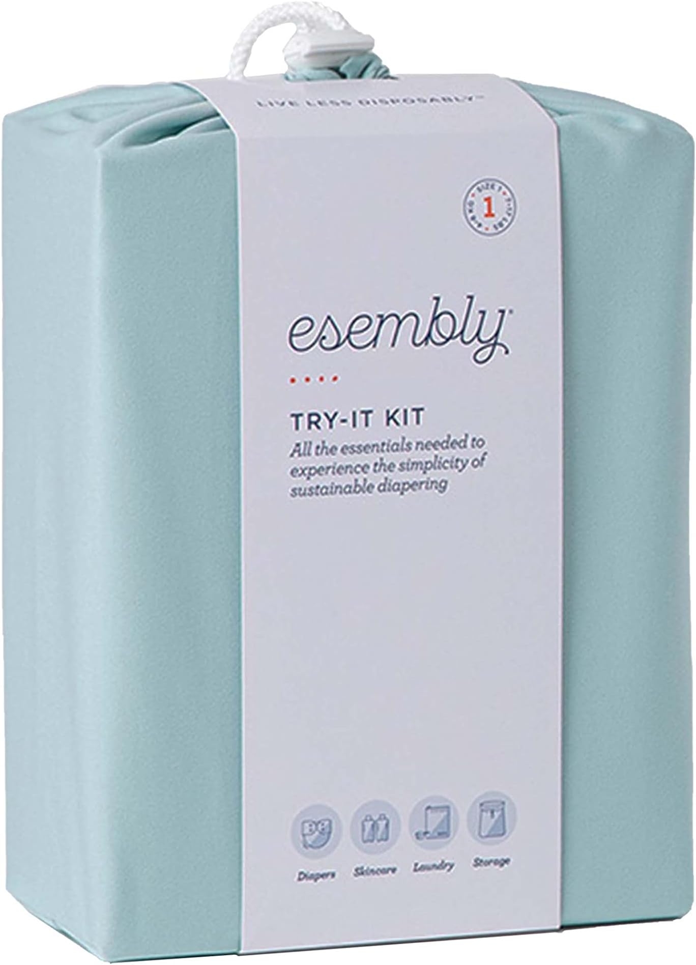 Esembly Cloth Diaper Try-It Kit, Starter Gift Set, Includes 3 Organic, Reusable Diapers Inners, 1 Stylish Outer, Patented Detergent & Wet Bag - Earth-Friendly Diapering, Mist, Size 2 (18-35lbs)