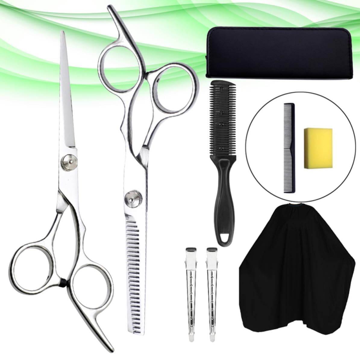 9pcs Hair Cutting Scissors Set Professional Barber Scissors Thinning Hair Cutting Shears Made of Metal and Plastic Easy to Use Smooth Operation for Barber Salon and Families