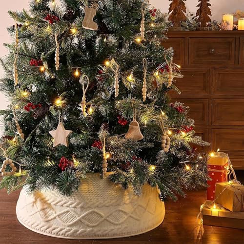Jupe de sapin de Noël pour cacher le pied du sapin tapis en tricot torsadé rouge pliable - 8