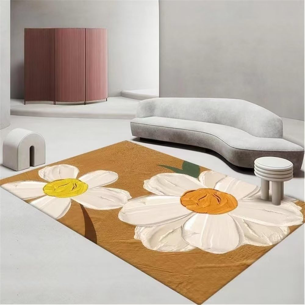 Tapis antidérapant et durable 120x180cm marron à fleurs pour salon et chambre
