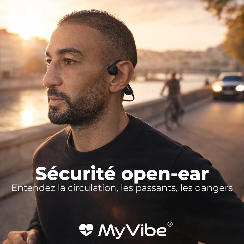 MYVIBE is Good Casque Conduction Osseuse Bluetooth 5.4 – Écouteur Conduction Osseuse Oreilles Ouvertes avec Micro, IPX5 Étanche – Ultra Léger 30g – Course à Pied, Cyclisme hors route, Randonnée, Sport