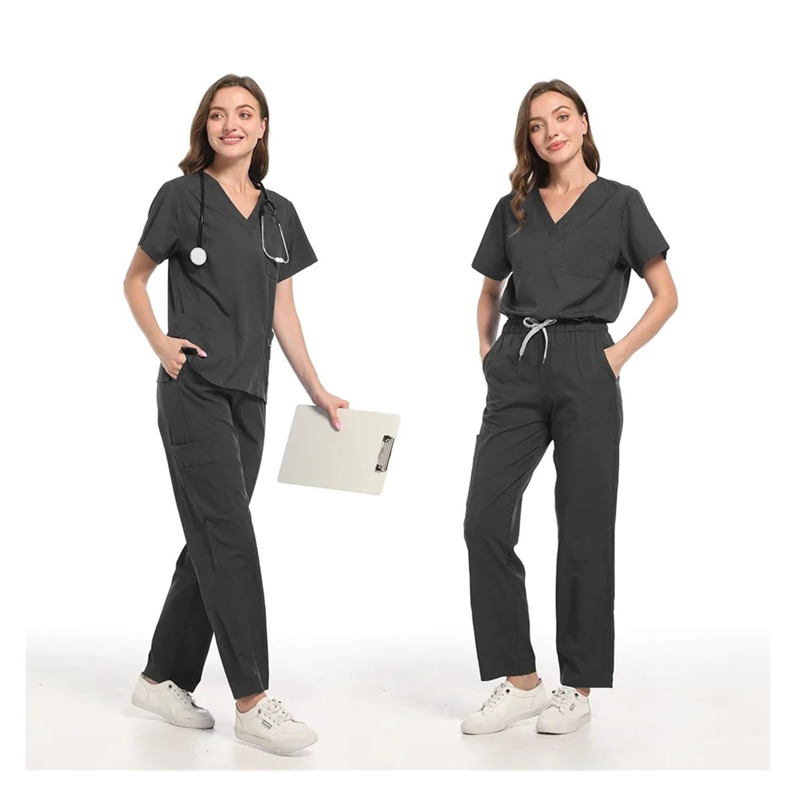 Divisa Infermiere Donna Uniformi da infermiera Top tinta unita Pantaloni Donna Uomo Pantaloni Scrub Set di Scrub Uniforme for Clinica for Animali Domestici for Ospedale Veterinario Dentale(Wine red,XX