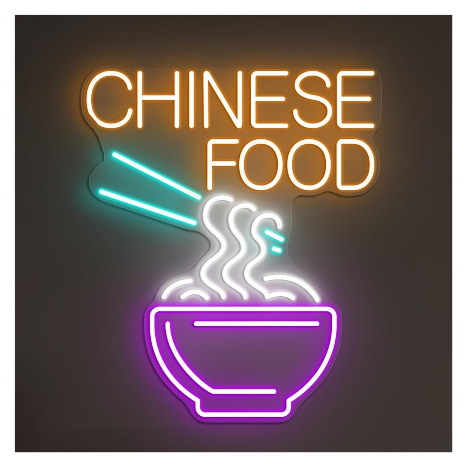 Hanging Art Neon Signs Chinese Food Neon Sign, Suitable For Restaurant Decor With Brightness Adjustable 58cm