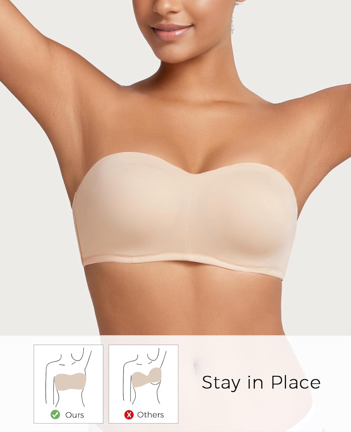 Strapless Bandeau Bra Plus Size Non-Slip Convertible Padded Underwire Bras with Clear Straps for Women - Image 3