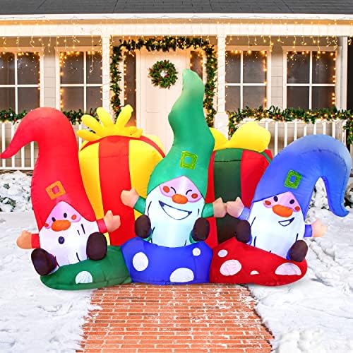 Joiedomi 6 FT Long Christmas Inflatable Gnomes, Three Happy