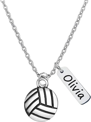 Personalized Engraved Volleyball Charm Necklace, Custom Girls Volleyball Jewelry, Volleyball Gifts for Volleyball Players