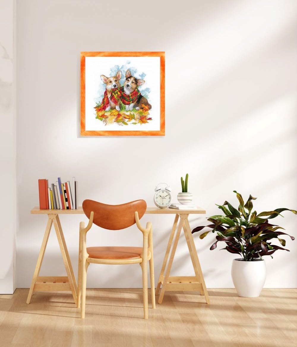 RIOLIS - Ready for Autumn 2002, Dogs Cross Stitch Kits 9¾" x 9¾", Counted Cross Stitch Kits, Counted Cross Stitch Kits for Beginners & Advanced, Cross Stitching Kits for Adults, Dog Embroidery Kit