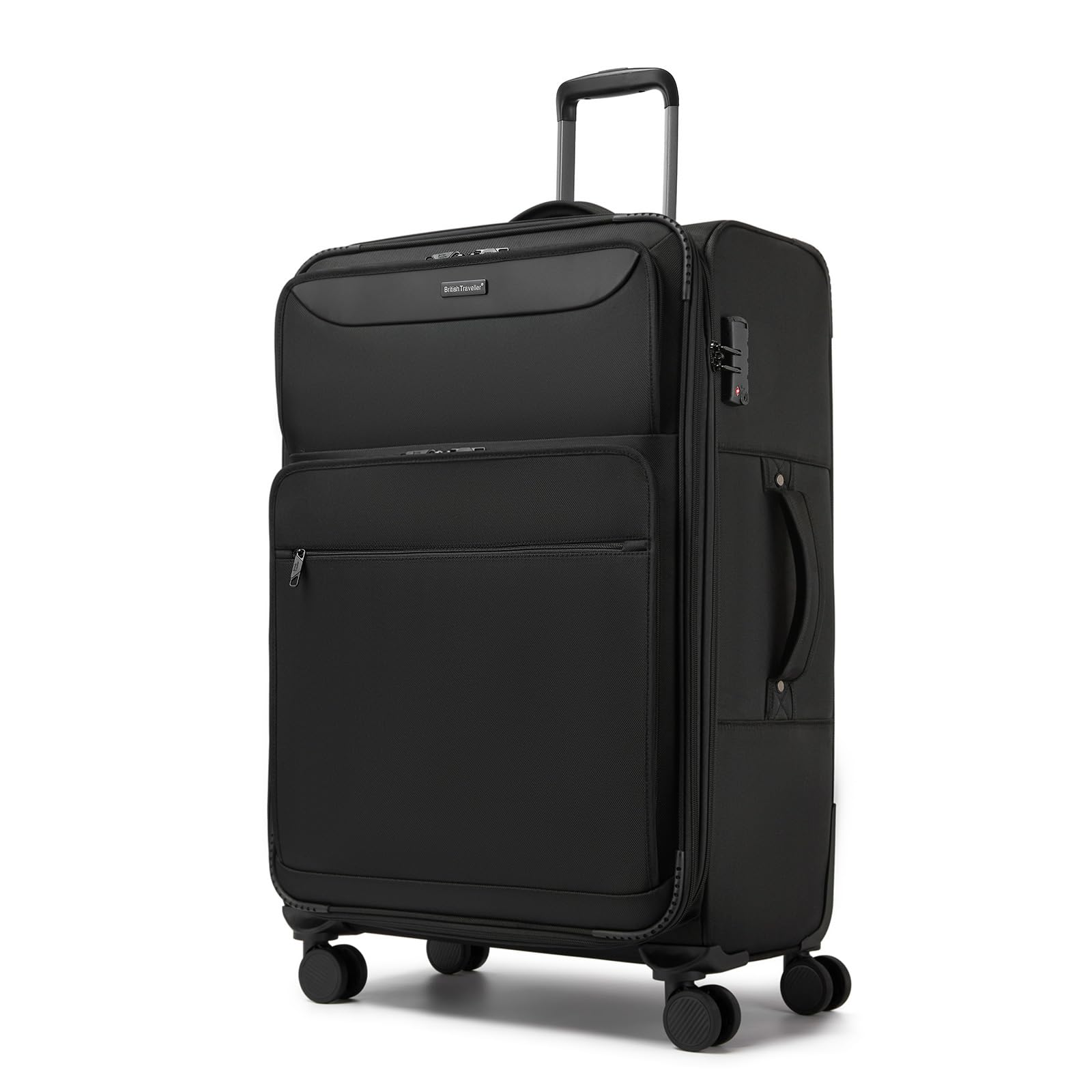 British Traveller Valigia Grande Rigida 79.5cm con Capacità Estendibile e 4 Ruote Rotanti TSA, Nero