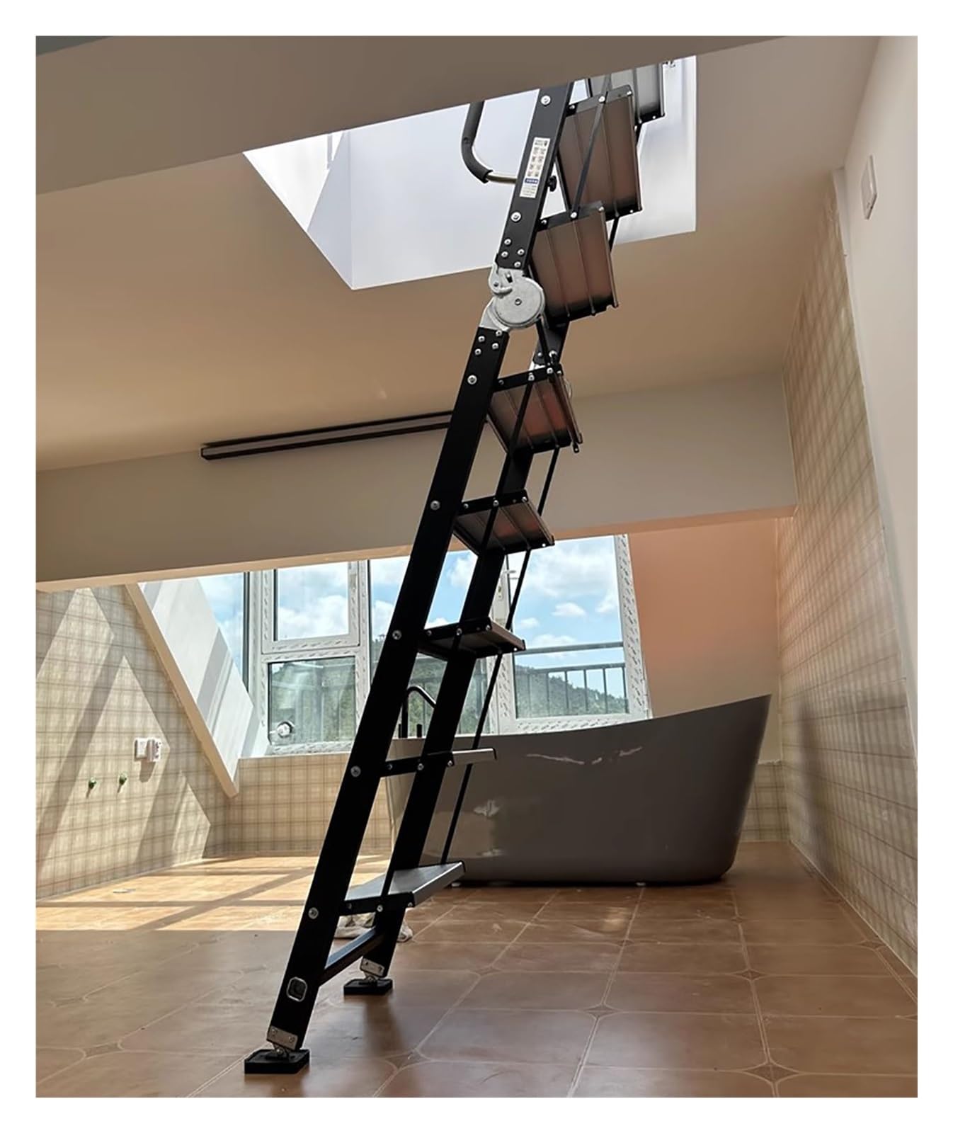 HYLYGFH Folding Aluminum Attic Ladder for Bunk Beds Lofts Campers Apartments & Window WellsSpaceSaving Durable & EasyAccess Design
