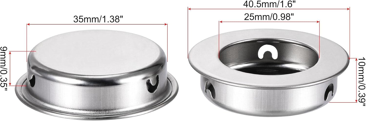 uxcell Finger Flush Pull Handle, 14pcs 35mm/1.38" Hole Dia, Plane Drawer Door Pull, Silver Tone