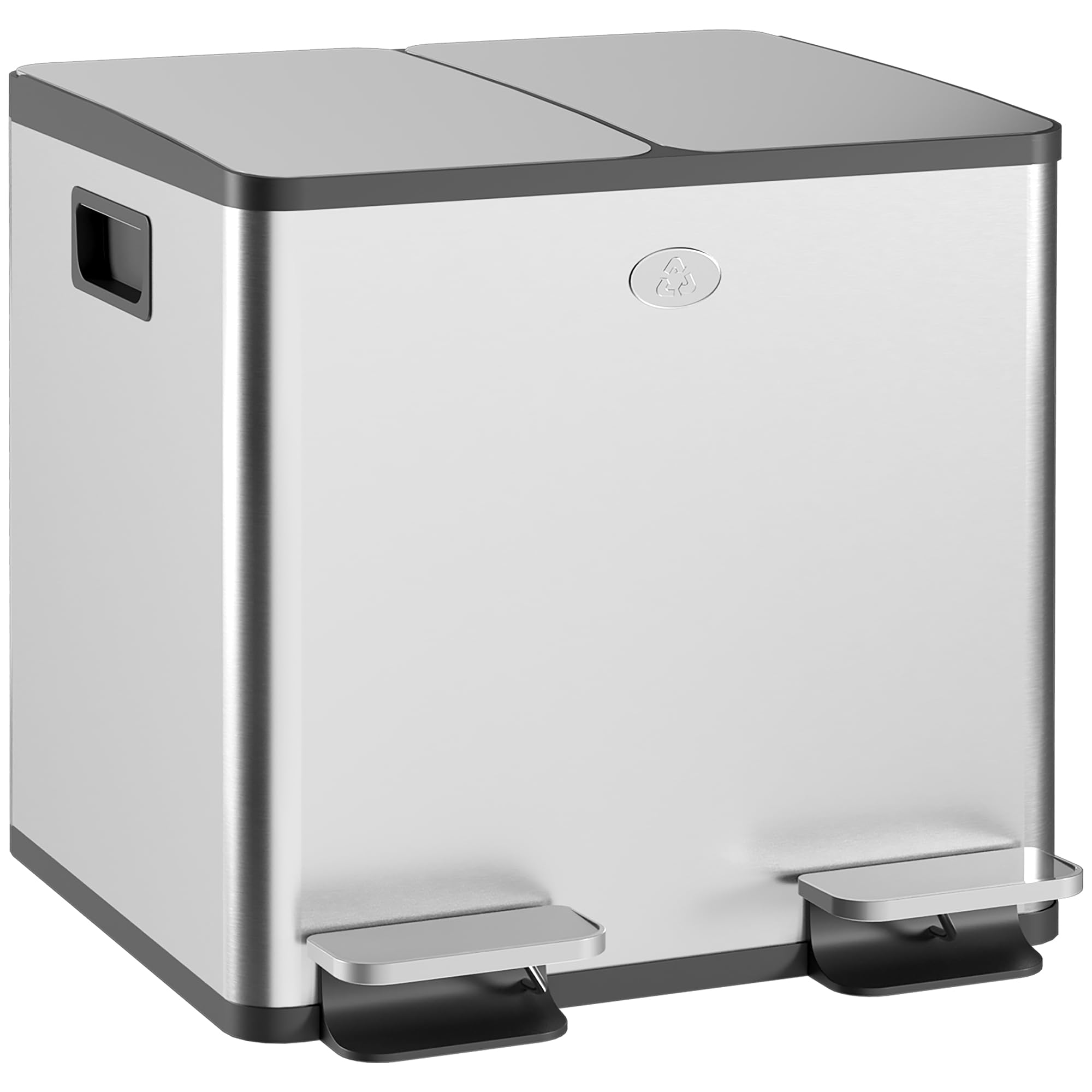 Homcom Silver Dual Kitchen Bin Pedal Bin For Recycling And Waste - 41.7L X 36.6W X 43.2H Cm - Kitchen Bin