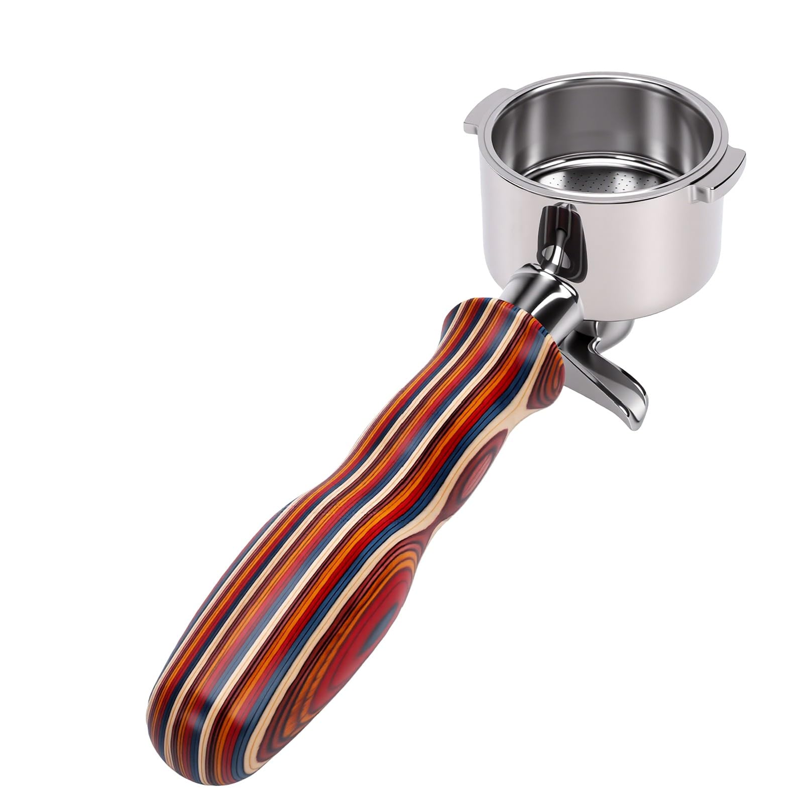 EMUKOEP Portafiltro de café para, Cesta de Filtro de Acero Inoxidable de 51 Mm con de Madera de Abedul (Caño doble con fondo)