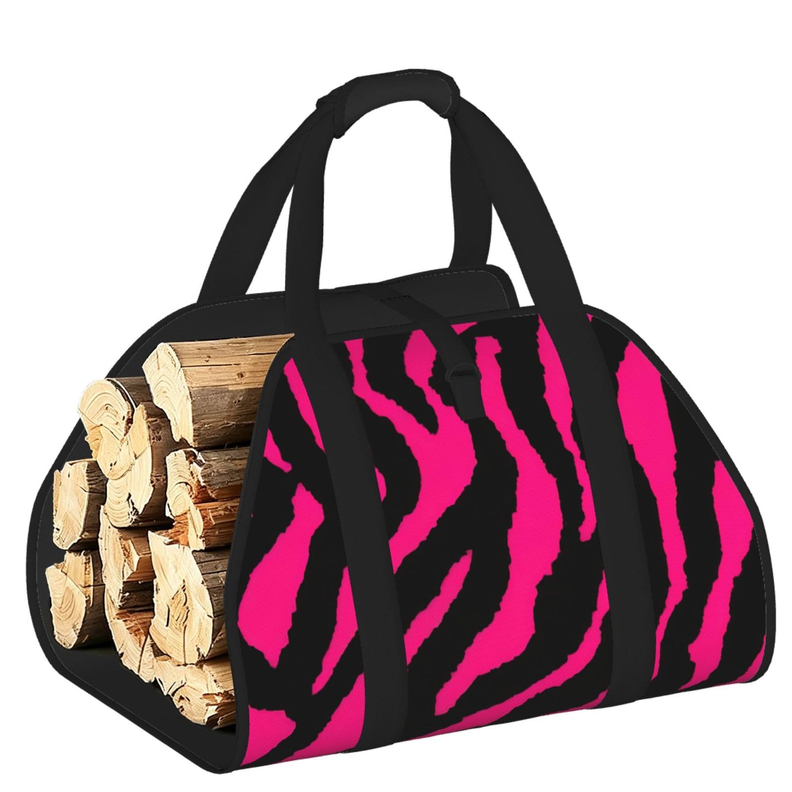 Ayyqwe Black Zebra Tiger Leopard Pink Print Firewood Bag Wood Waterproof Versatile Camping Picnic Storage Daily Home