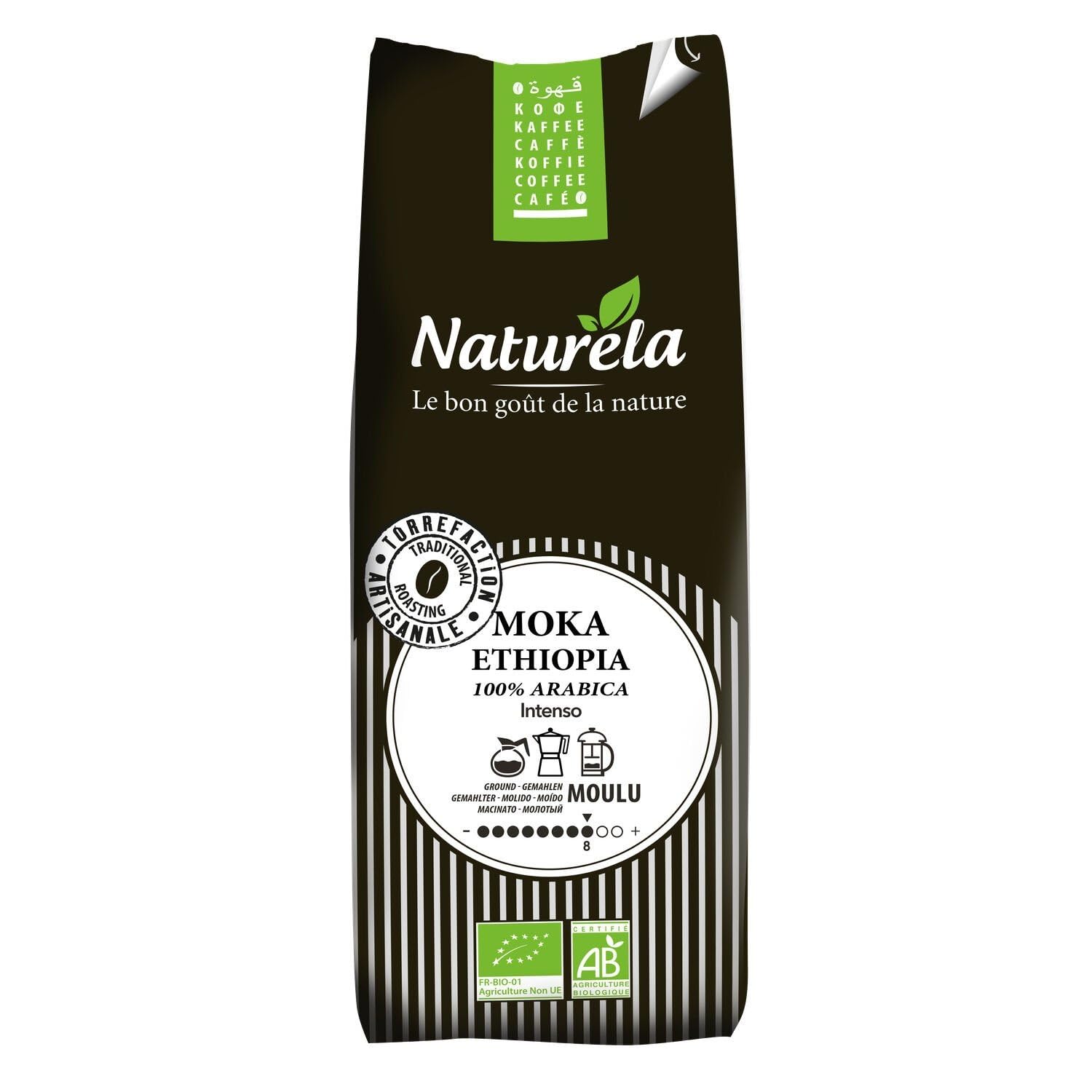 Café Moulu bio Moka Ethiopie Pur arabica NATURELA - Le paquet de 250g Lot De 3 - Par Lot