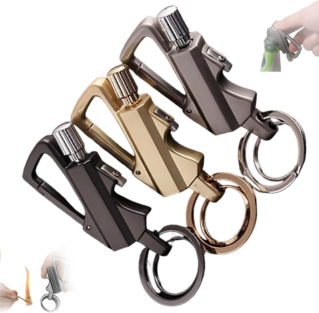 Keychain Kerosene Lighter Permanent Match Lighter, with Multitool Bottle Opener, Reusable, Camping Tool, Gift(3pack)