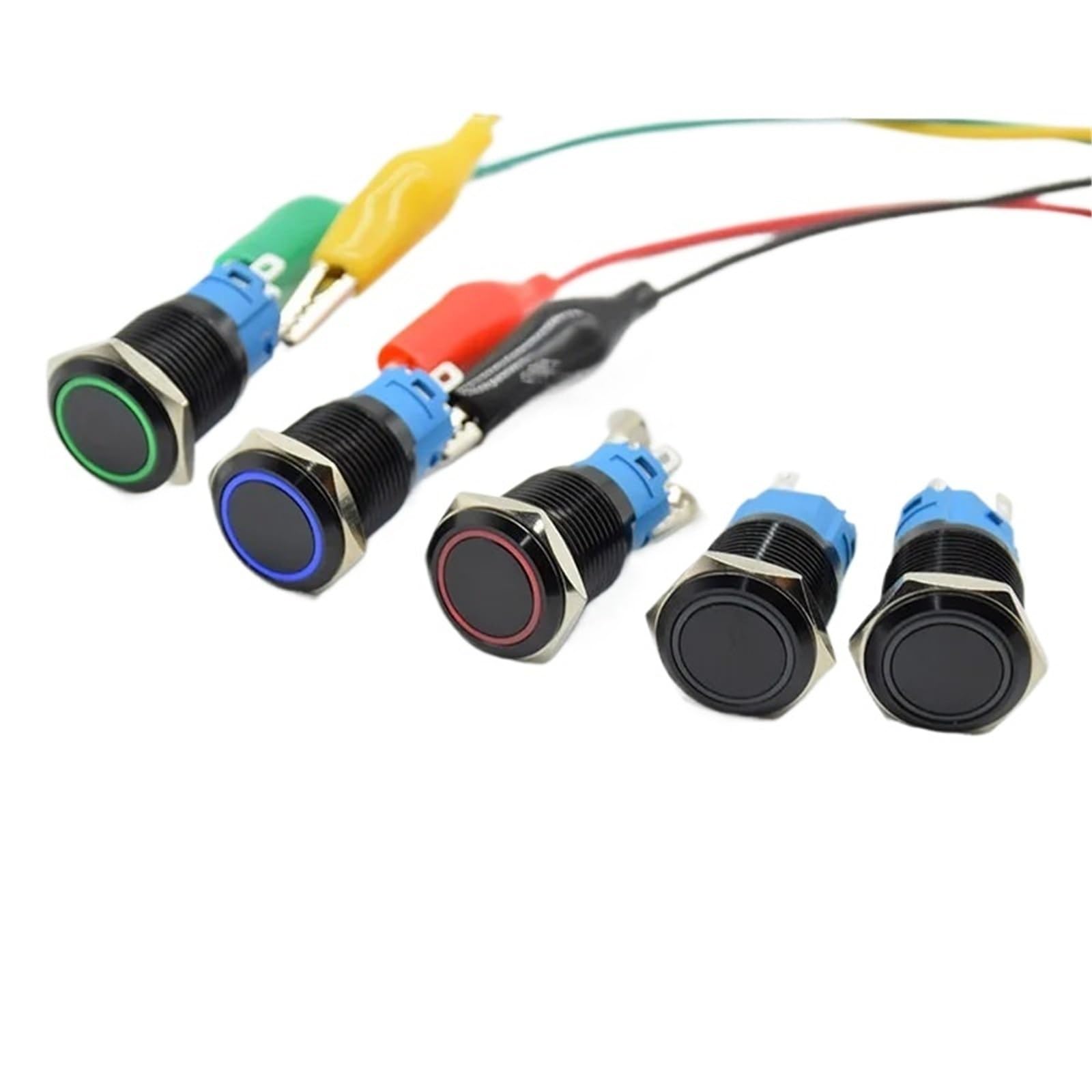 Botón pulsador metálico 16mm con retención y luz LED blanca para panel 5
