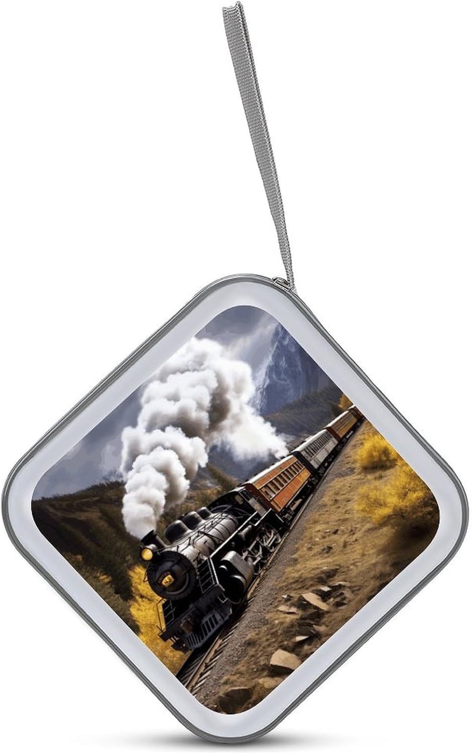 Steam Locomotive Train CD Case, Portable CD Sleeve Zipper-Style CD/DVD Wallet, Anti-Scratch CD Storage Pouch, Plastic CD Case for CDs, DVDs, Blu-rays, Vinyl Records