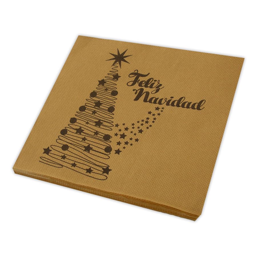 MORIGAMI Guardanapos 33 x 33 cm, 2 camadas, cor dourada com design de árvore de Natal, guardanapos decorados para jantares e festas de Natal