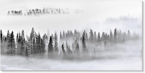 Miniatura 2 de SEVEN WALL ARTS Arte de pared de bosque, pinos brumosos en blanco y negro, pintura de bosque brumoso, fotografía de naturaleza, impresión sobre