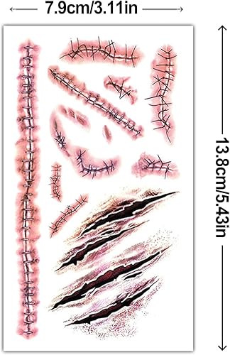 Halloween Decals, Scary Facial Decal, Temporary Simulation Body Makeup Stickers for Women Kids Costume Party Horror Party Carnival Cosplay(A-061)