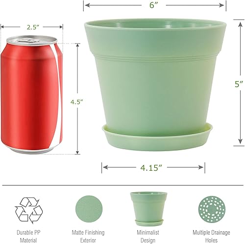 Miniatura 3 de WOUSIWER - Paquete de 16 macetas de plástico de 6 pulgadas, macetas de plástico para interiores, resistentes y elegantes, macetas de 6 pulgadas para