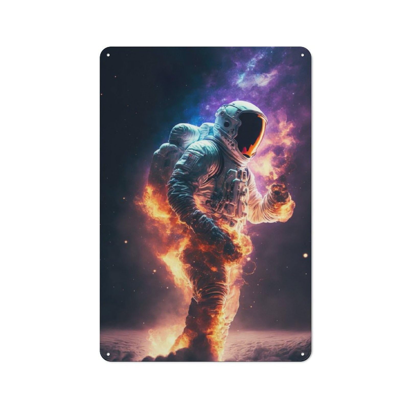 Junmoney Astronaut In Space Flames Metal Plaque 30X20cm With For Pub Or Café, Retro Decor, For Pub Decor Enthusiasts Refreshing A Room In Autumn