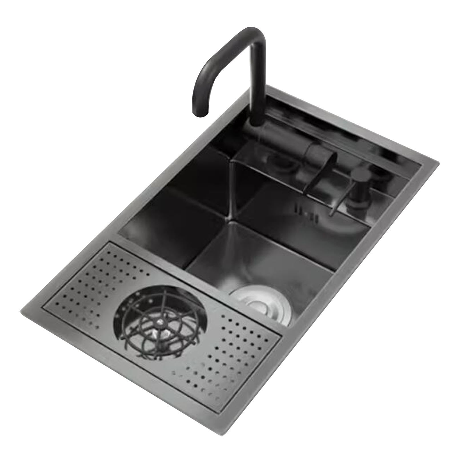 Fregadero de Cocina Compacto con Grifo Plegable y lavavasos, Ideal para Apartamentos, cafeterías, restaurantes y Bares (70 x 40 x 23 cm).