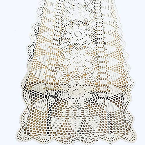 Damanni Rectangular Cotton Handmade Crochet Lace Table Runner Doilies Table Dresser Scarf Décor,16 Inch By 63 Inch，White #TOP1