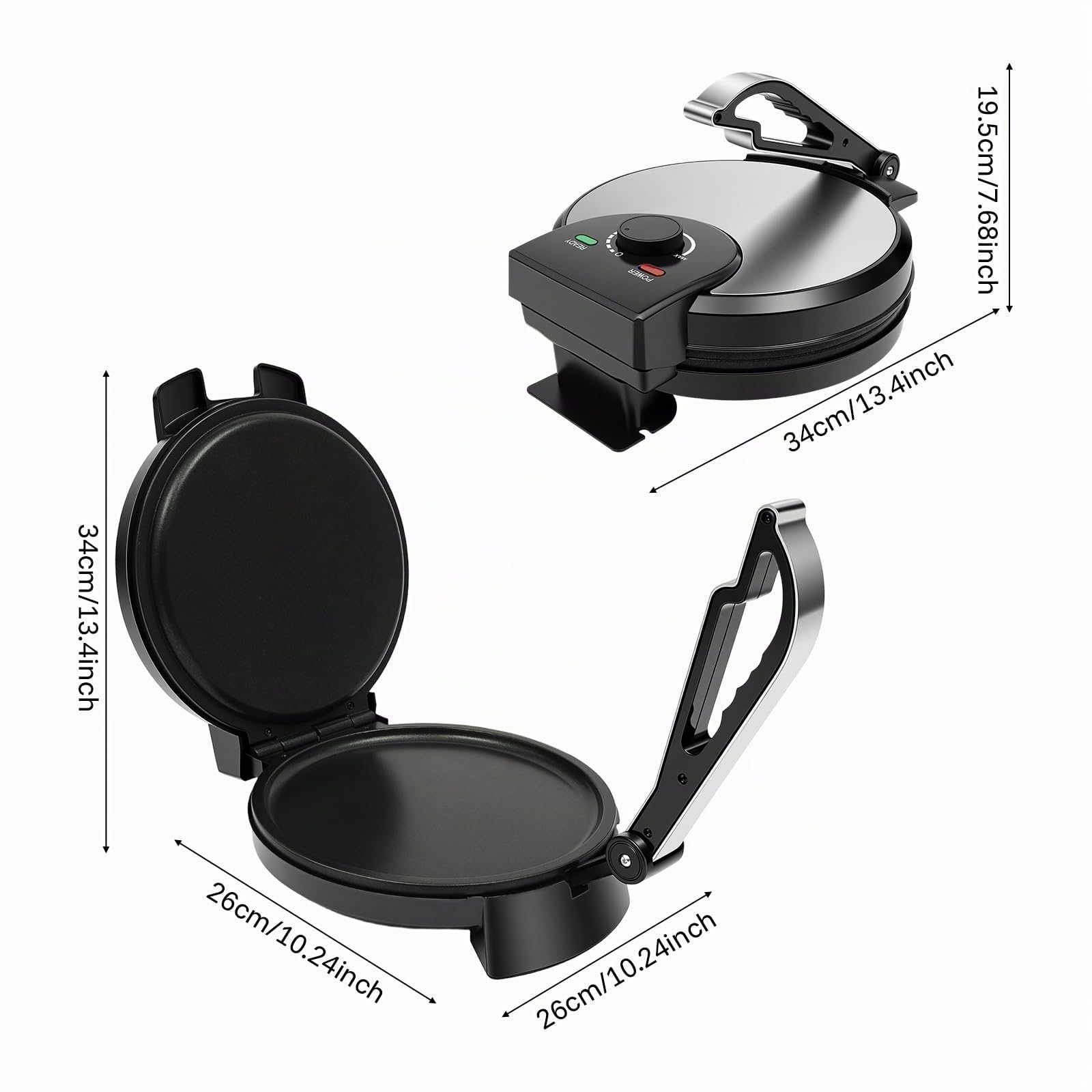 Roti Maker Máquina de prensado eléctrico de tortilla Chapati, calefactor a doble cara, acero inoxidable, fabricante de crepes para chapati, tortilla, pan plano, 1200 W