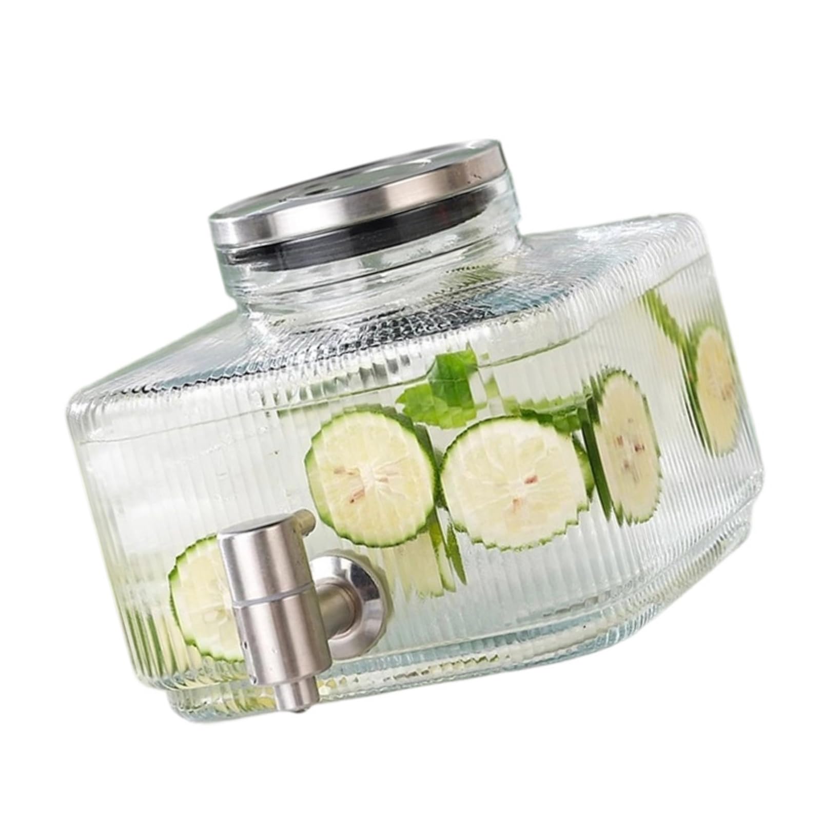 Limtula Glass Water Container Auto Serve Beverage Dispenser Produced for Crowds with Hygienic Removable Component Nonrust Steel Lid Pitcher