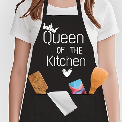 DHQH Divertido delantal de cocina para mujer, delantal de chef para hornear y cocinar con 2 bolsillos, cumpleaños, día de la madre, inauguración de