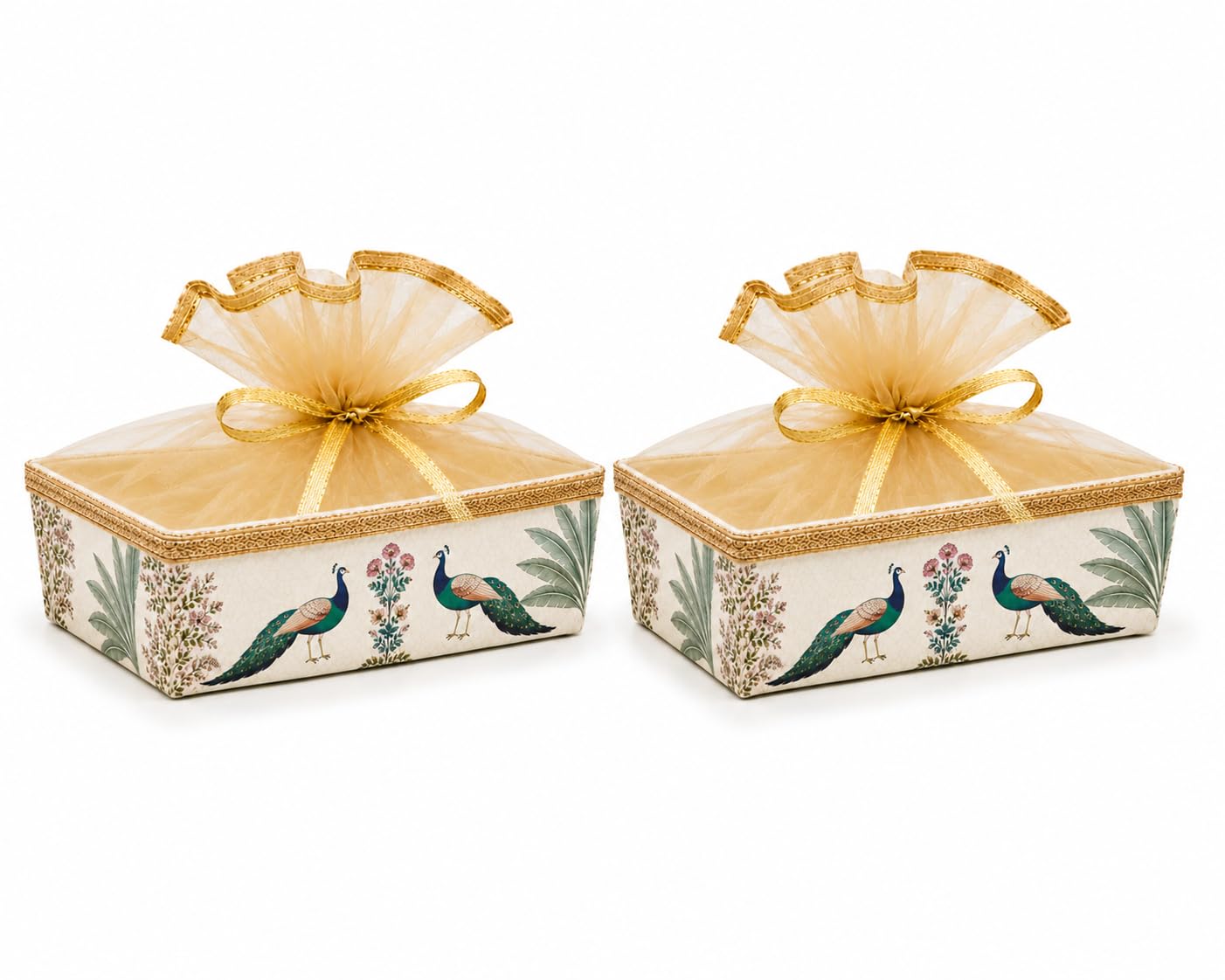 Gift Basket Hamper Basket Set of 2 with Net Cover – Decorative Empty Gift Basket, Gift Packing Basket for Wedding Return Gifts, Dry Fruits & Festive Gifting (Golden Design)-image-17