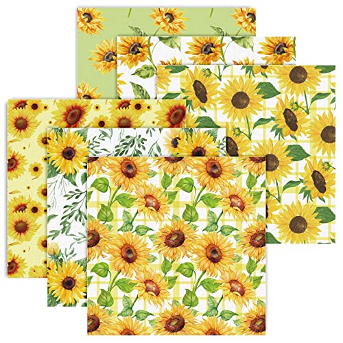 AnyDesign 6 paquetes de tela de algodón de verano de 18 x 22 pulgadas, acuarela, girasol, retazos, cuadrados, flores de verano, telas de costura para manualidades, decoración del hogar y fiestas