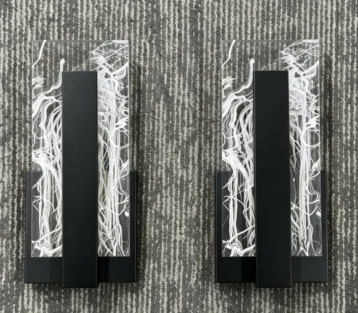 Set of 2 Black LED Wall Sconces, 3000K Warm White Wall Light Fixtures,LED Acrylic Wall Sconce for Living Room, Corridor, Bedside