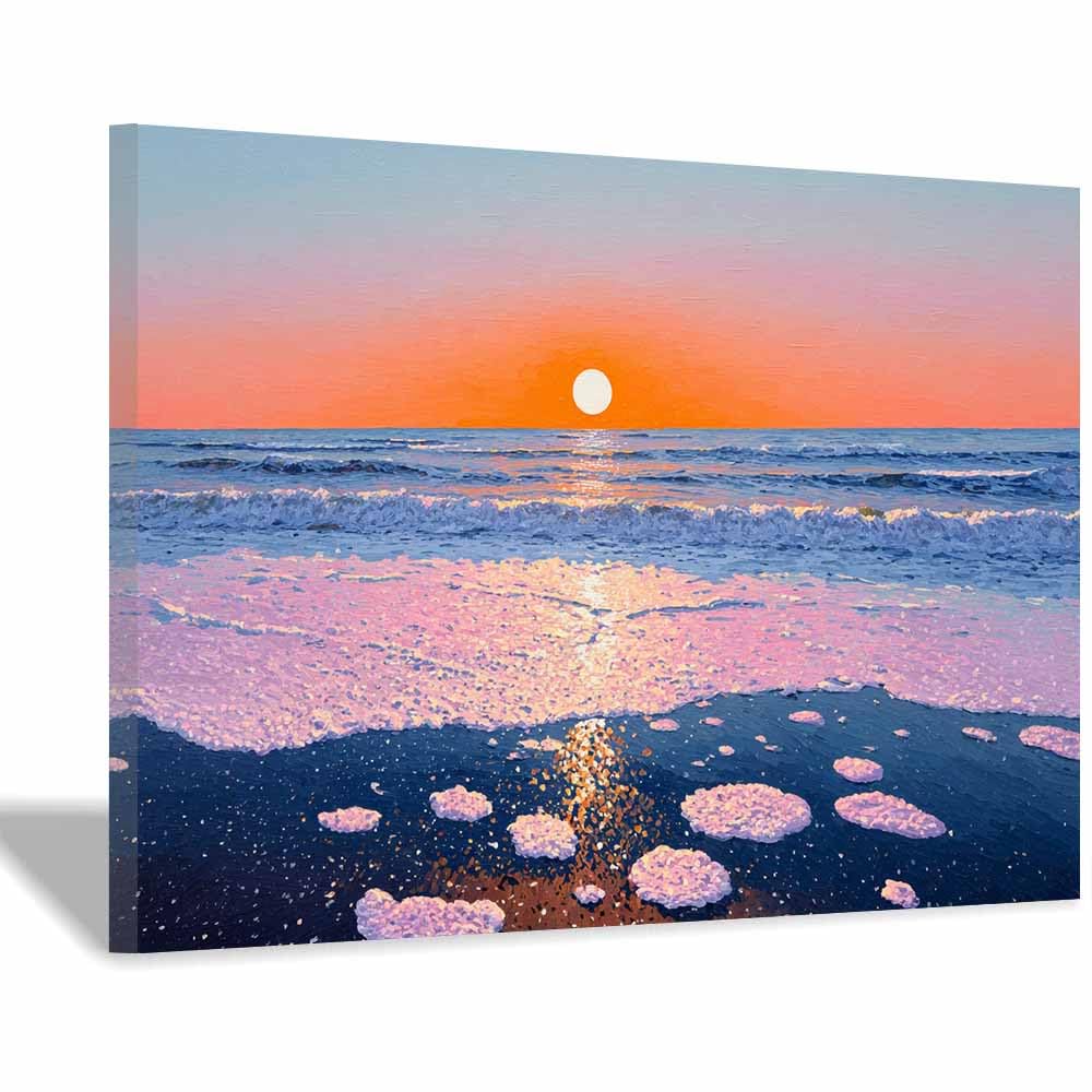 HOQIU Natural scenery wall art Sunset Beaches es Waves decorative painting, wall art, for Living Room Bathroom Bedroom Kitchen Decoration.(Multicolor)-70x100cm Framed