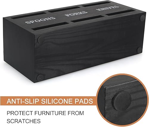 Miniatura 5 de Ayiaren Organizador de cubiertos de madera, organizador de cubiertos de madera, organizador de cubiertos de madera, soporte para utensilios de