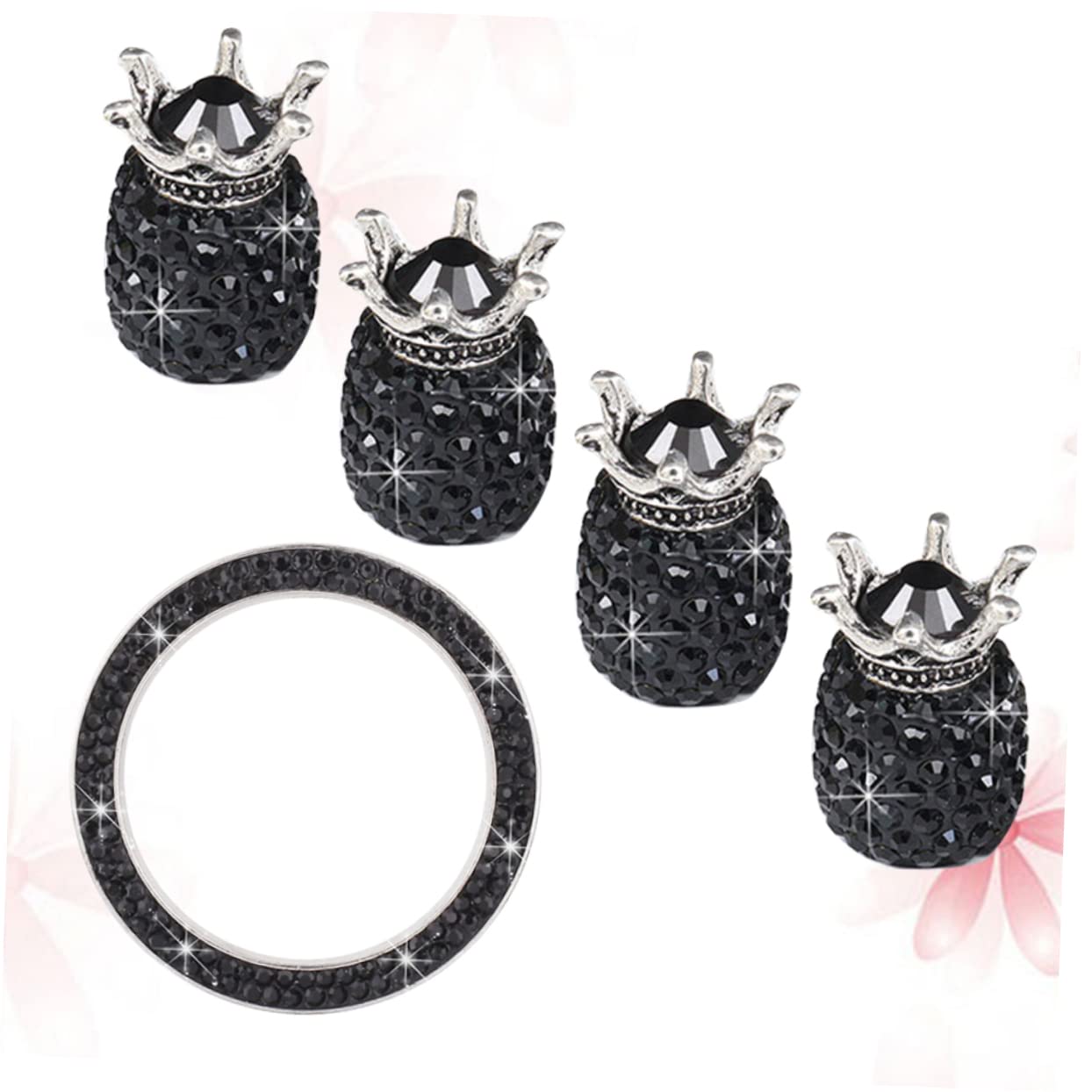 SOLUSTRE 15piezas Tapa De Válvula De Rhinestone y Anillo Decorativo para Botón De Encendido De Auto Negro Protección contra y Agua Diseño y