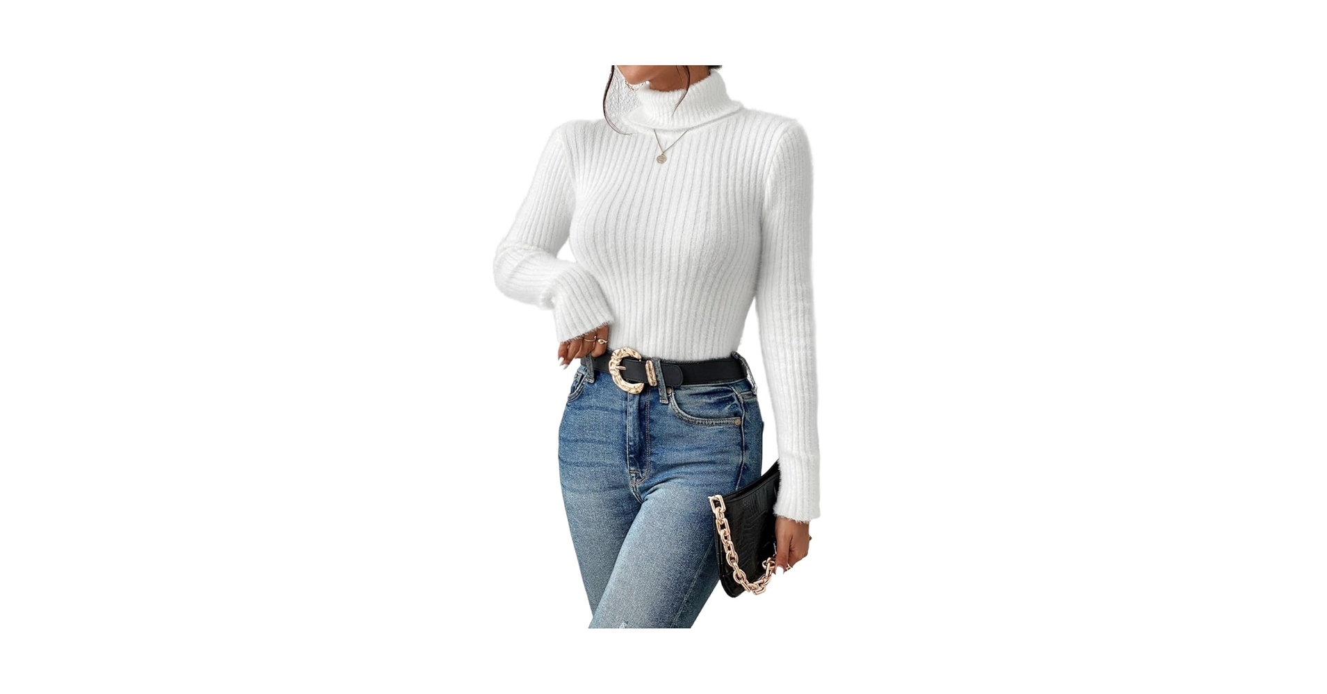 Amazon.com: ZXZUCVE sweaters for women High Neck Ribbed Knit