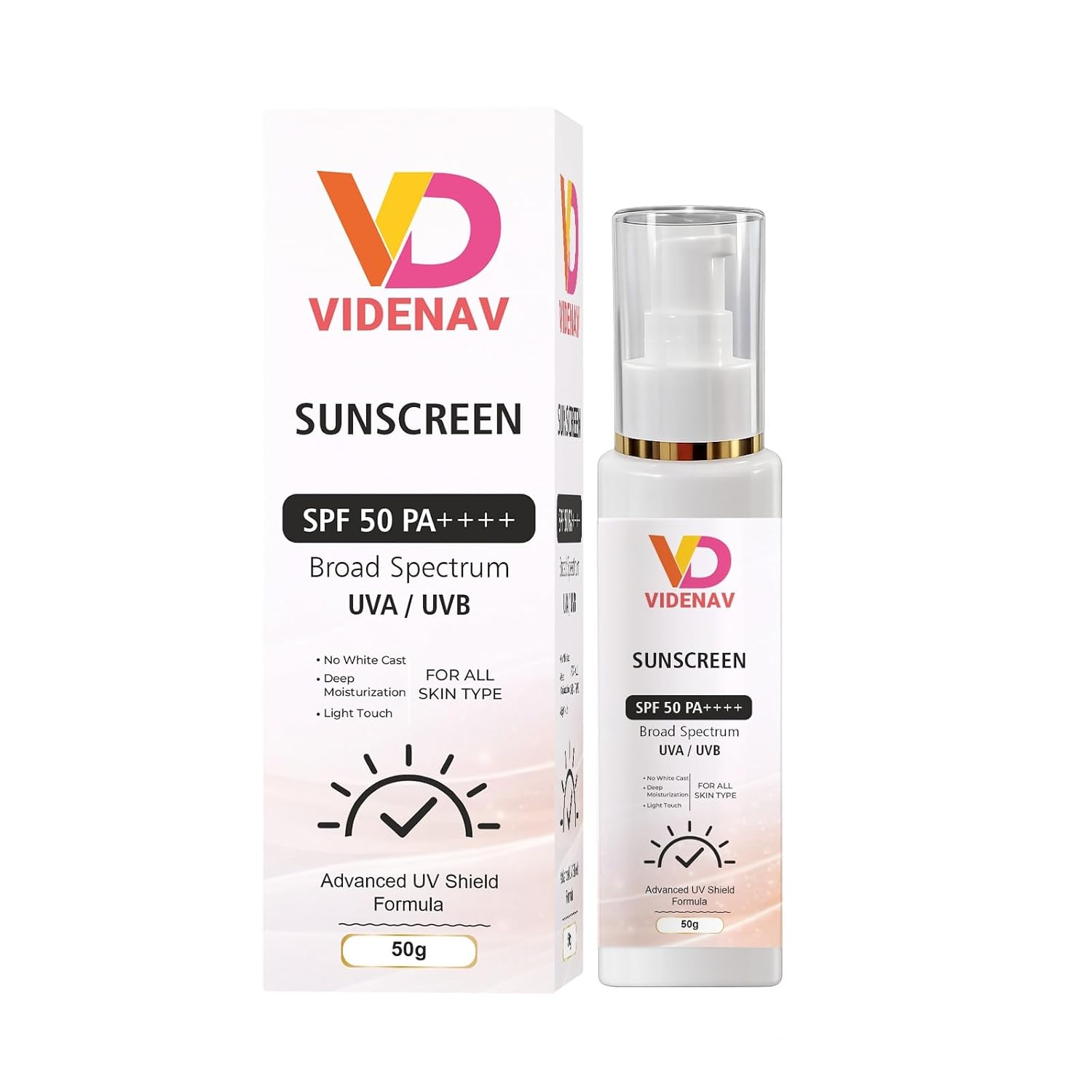 Videnav Traders Sunscreen SPF 50 PA++++, Broad Spectrum UVA/UVB Protection, All Skin Types, No White Cast (50GM)