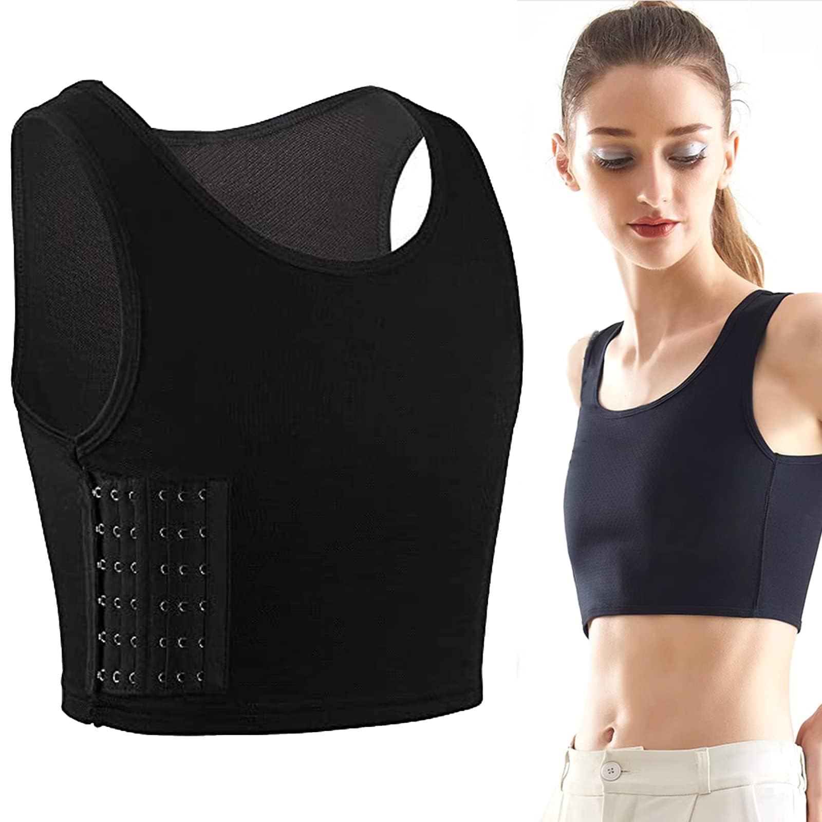 Chest Binder Trans Binder Unterwäsche Tanktops Vendage Trans Breathable Side Haken Bustier BH Damen Korsett Sport BH Tank Tops atmungsaktiv Korsetts Kurz Tomboy Kurzer Chest Binder Top für Damen