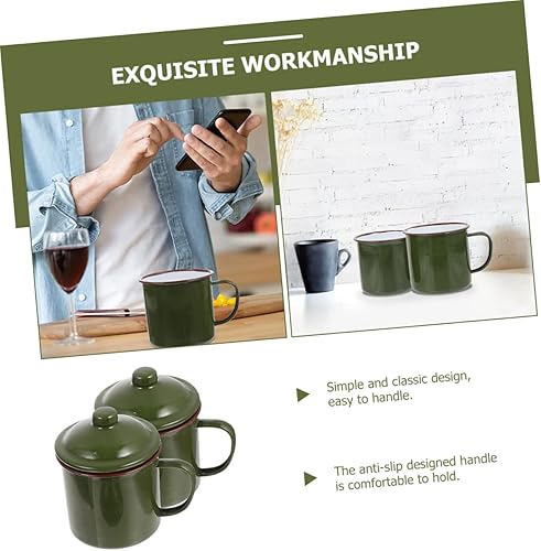Miniatura 4 de jojofuny 2 uds. Esmalte Retro Camp para tazas, tazas de té, café, vintage, vasos de esmalte verde chino, acampada, al aire libre, pequeño, vino,