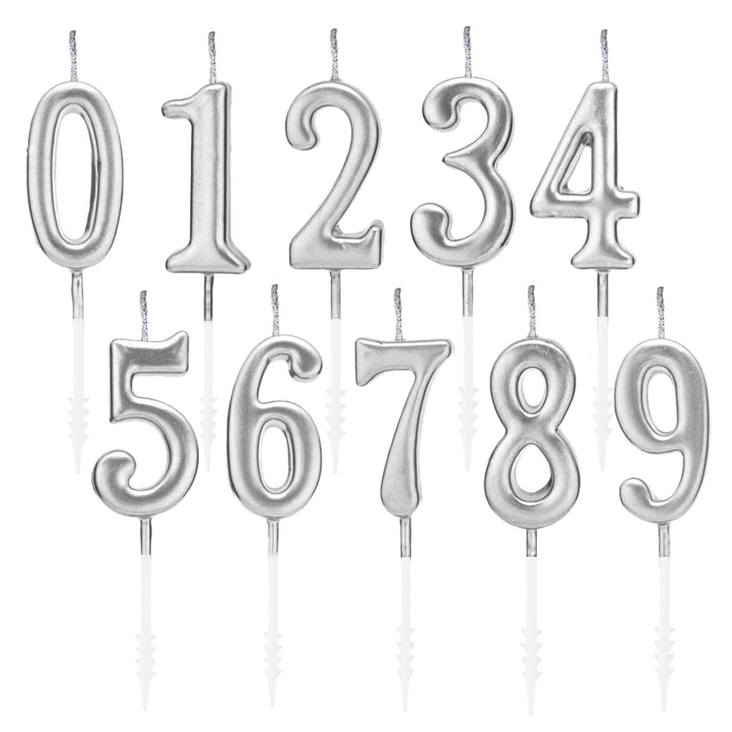 BEAN LIEVE 10-Pieces Numeral Birthday Candles - Cake Numeral Candles Number 0-9 Glitter Cake Topper Decoration for Birthday,Wedding Anniversary,Party Celebration (Silver)