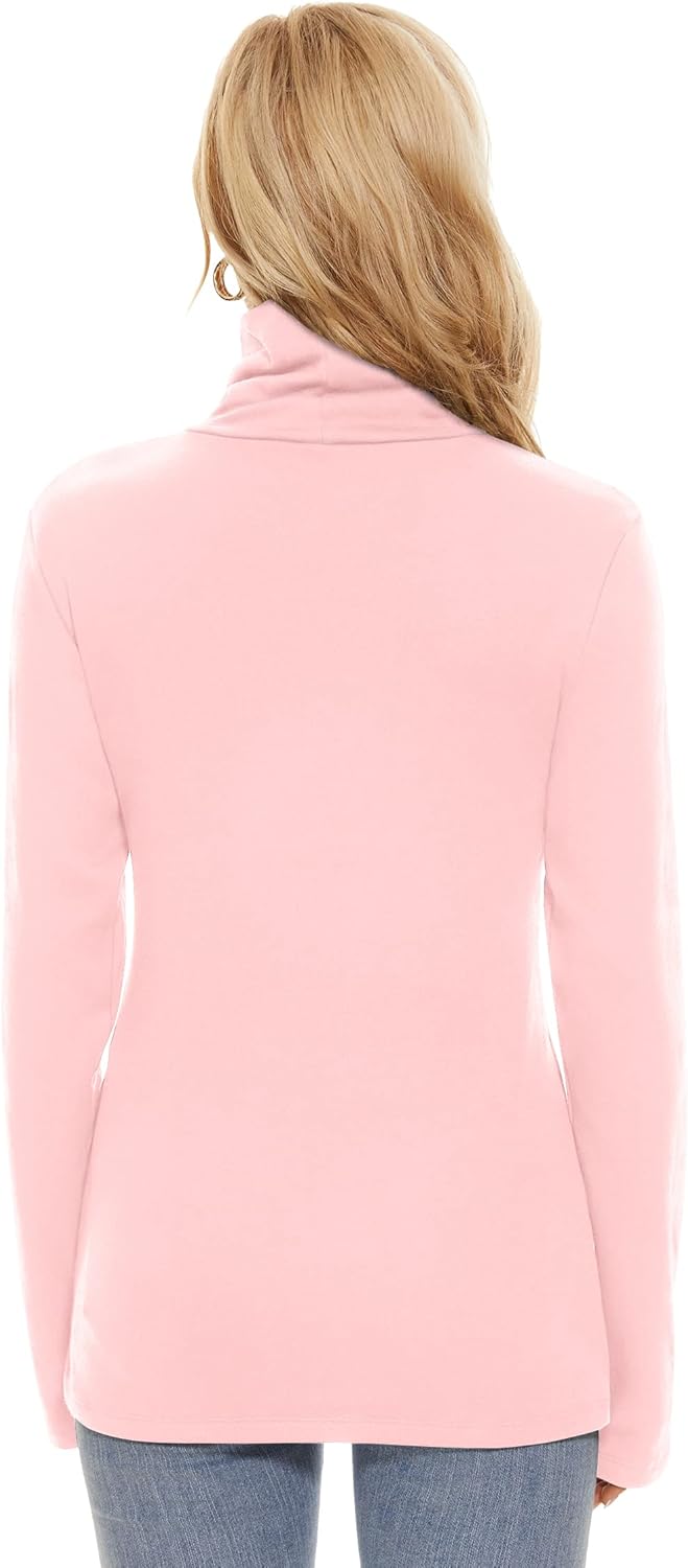 Fleece Lined Cotton Turtleneck Tops for Women Long Sleeve Thermal Shirts Layering Casual Fall Winter Clothing - Image 3
