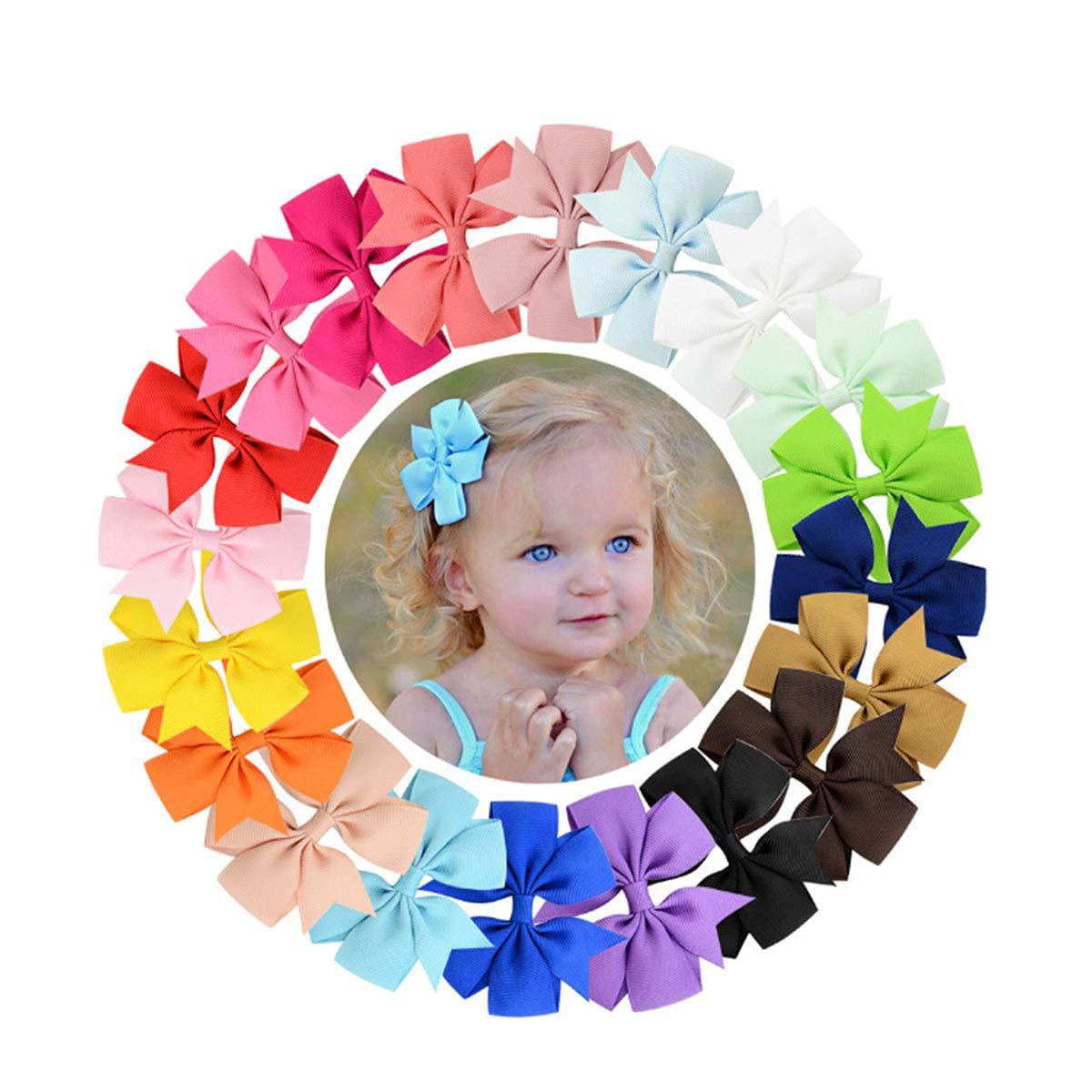 Hair Bow with Clips- 30 Pieces (Multicolor)