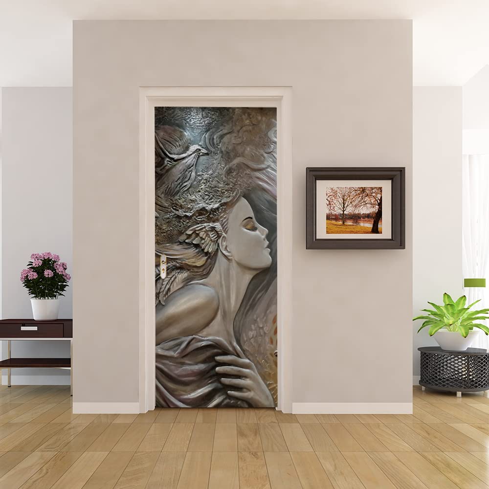 Sticker Porte 3D Salon et Chambre Design Femme Camée pour une Ambiance Cosy Moderne