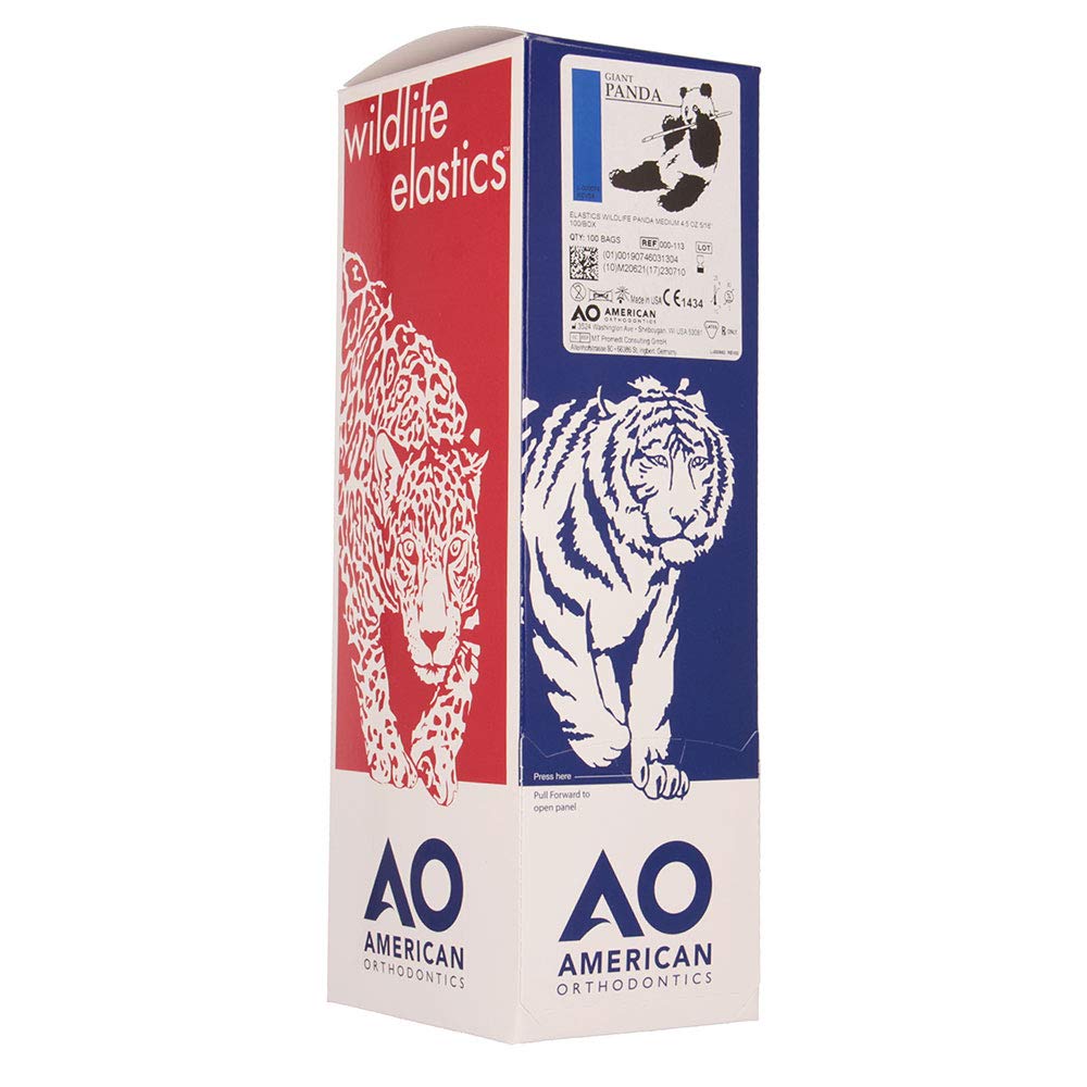 American Orthodontics Elastics Wildlife Panda | Medium, 4.5 Oz, 5/16" Size, 50 Packs Per Box, 5,000 Total | Made in The USA | Exacting Dimensions, Precision Cutting, Top Quality Latex Tubing