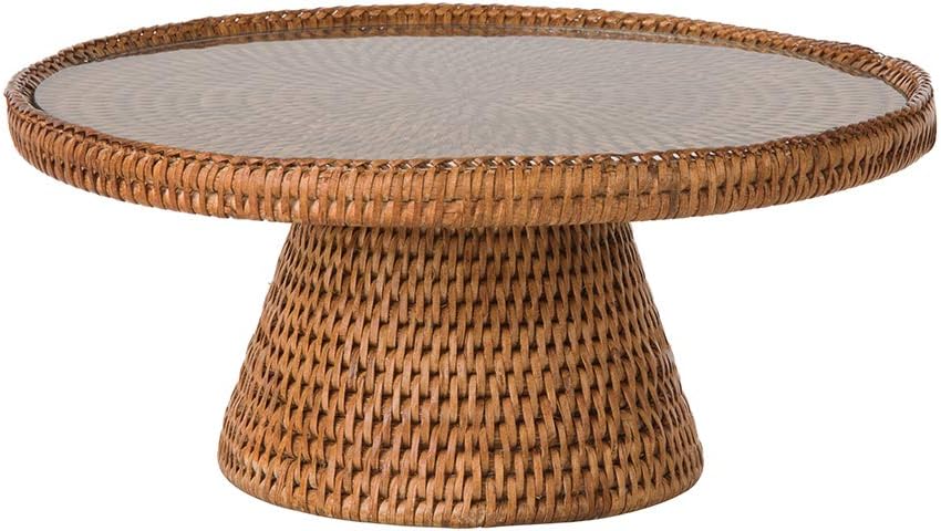 La Jolla Rattan Cake Stand with Glass Top, Honey-Brown