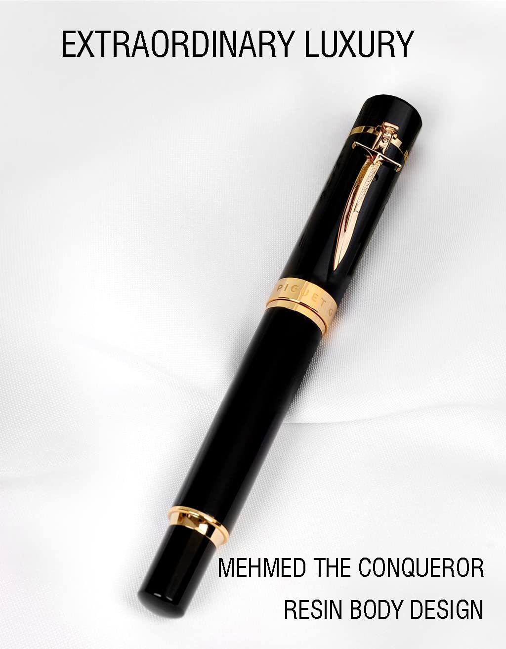 Piguet Genève – Pluma estilográfica y bolígrafo rollerball de lujo y diseño ergonómico –Mehmed el Conquistador– Plumín M – En caja de regalo con recambio universal y convertidor (Bolígrafo Rollerball)