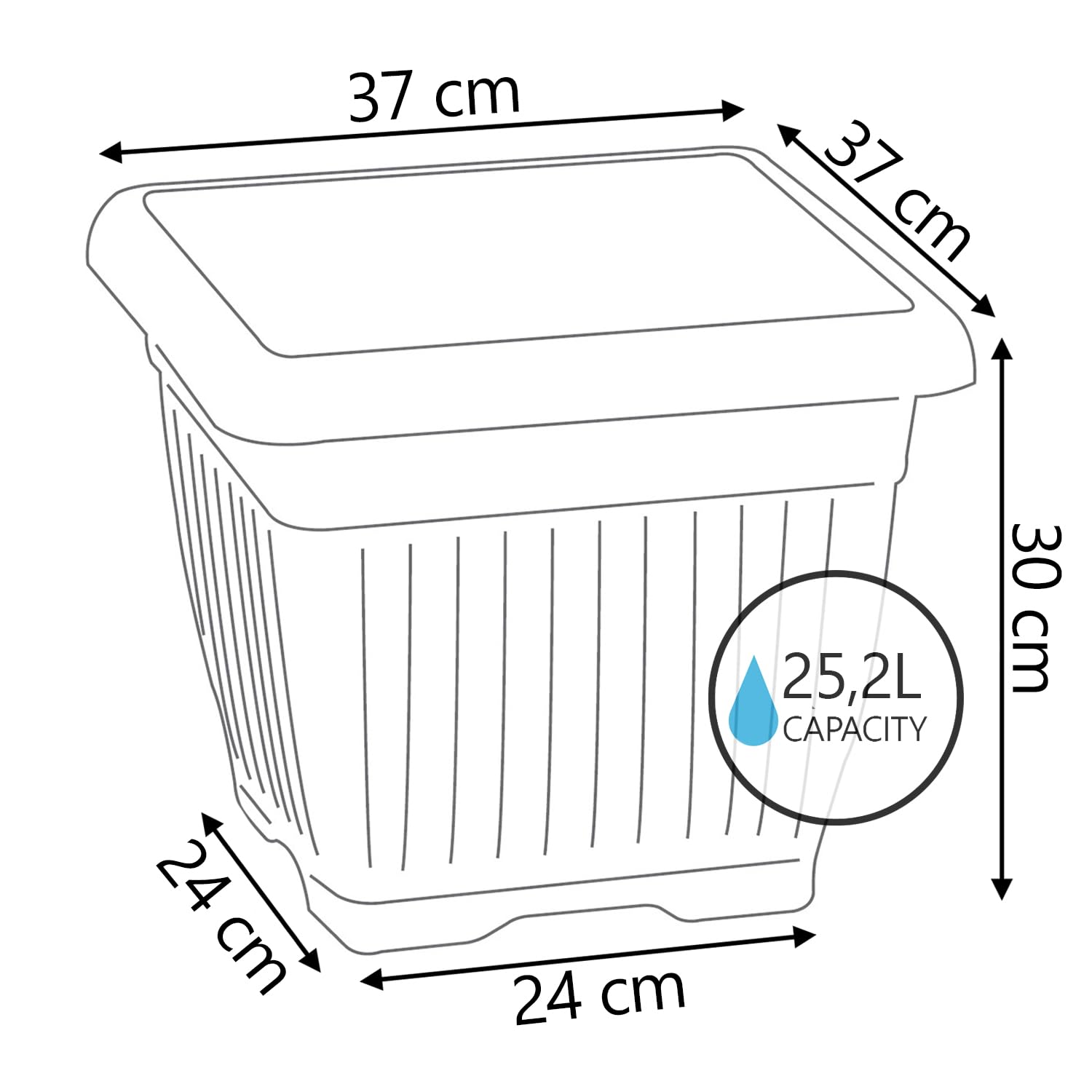 IMJ-Global Blumentopf Terra DKWT37 – Quadratischer Kunststofftopf 37x37x30 Cm (25,2 L) In Terrakotta